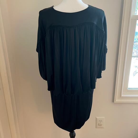 Catherine Malandrino Draped Gathered Cape Dress Gown In Black Size Small - Picture 9 of 12